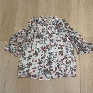 Max Studio Floral Print Top with Ruffles